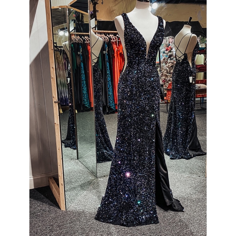 Black sequined prom dress